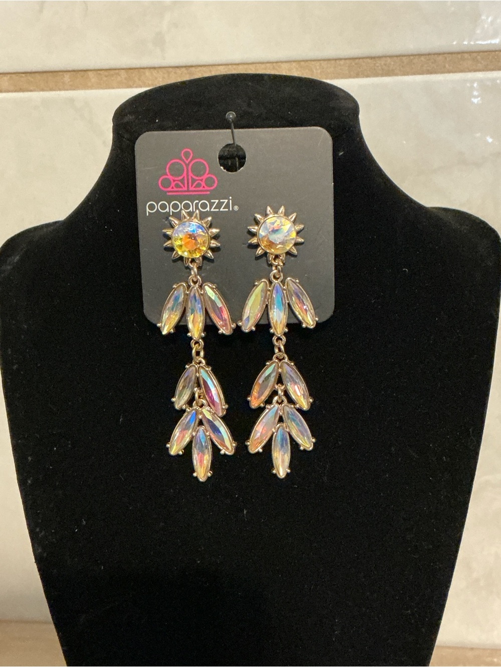 Paparazzi Iridescent Gold Chandelier Earrings - Multicolor Aurora Shine